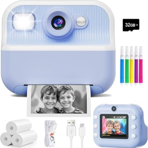 Instant Camera, Front Rear Dual Selfie Kids Camera with 1080P Videos, Holiday Birthday Gifts for Kids Age 3-12, Toddler Portable Travel Print Digital Camera Toy for 4 5 6 7 8 9 Year Boys Girls