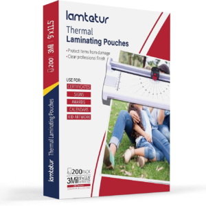 Lamtetur Thermal Laminating Pouches 9″ x 11.5″ Inches,Holds 8.5 x 11 Inch Sheets,3Mil 200Pack Laminate Films,Laminator Sheets,Letter Size Laminate Papers,Clear Lamination Sheets(75Mic-200sheets)