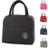 Small Portable Cute Lunch Bag for Boys Girls, Reusable Snack Bags with Front Pocket for Picnic Office Work Outdoor (Black)