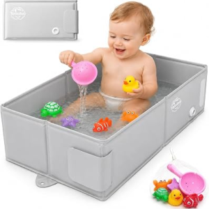 Collapsible Baby Bathtub for Baby 6 Months – 5 Years, Portable Large Toddler Bathtub Non-Slip Safe BañEra para Bebe, Foldable Toddler Bath Tub Baby Bath Essential for Hotel Camping Beach Travel