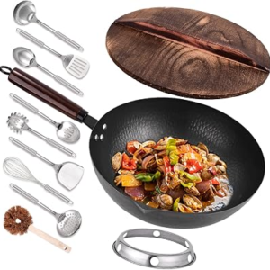 LEIDAWN 12.8″ Carbon Steel Wok Set