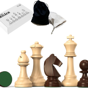 doowroodni Wooden Chess Pieces Large 3.75inch King Set of Luxury Staunton Wood Chessmen with 2 Extra Queen for Chess Board Game (Chess Pieces Only), Velvet Storage Bags Included
