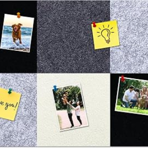 Square Felt Cork Bulletin Board Tiles, Self Adhesive DIY Felt Pin Board for Wall 30″ x 20″ with 35 Pushpins for Office School Home Wall Decor Stickers Memos Photos Display (Gradual Grey)