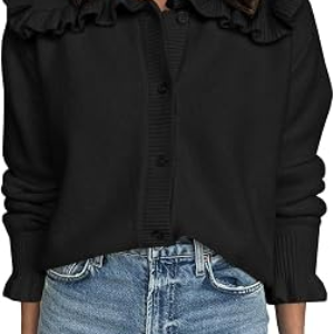 UNCLECAT Womens Ruffle Collar Cardigan Sweaters