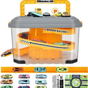 Toy Car Track Storage Playset – Toddler Toys for Ages 3-4, Car Track Set Including 12 Diecast Cars, PlayMat, Race Tracks, Car Ramp, Kids Birthday Gift for 3 4 5 6 Year Old Boys