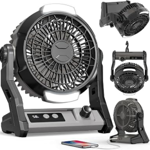 Antarctic Star Portable Fan Rechargeable,Camping Fan with 2-Level LED Lantern & Hook, Quiet USB Desk Fan with 4 Timer Settings for Camping, Tent, Travel, Outdoor Essentials, Grey