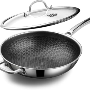 DOTCLAD Wok pan,Hybrid 13 inch Wok with Lid, PFOA Free Cookware,non stick Stainless Steel Woks & Stir-fry pans Nonstick, Dishwasher and Oven Safe, Works on Induction
