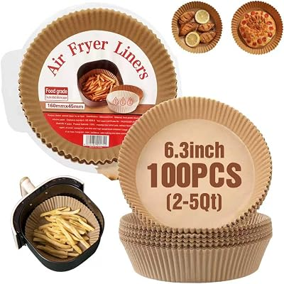 Disposable Air Fryer Paper Liners, 100 Pcs Round Non-Stick Parchment Paper, Oil-proof,Water-proof Cooking Baking Roasting Filter Pater for Air Fryers Basket, Microwave Oven, Frying Pan