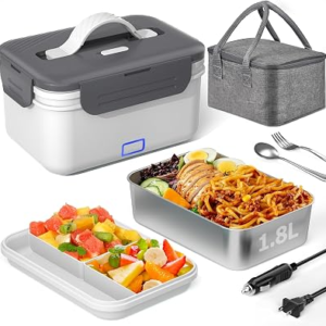 Akhia Electric Lunch Box for Adults,100W/1.8L Heated Lunch Box for Men Work/Car/Truck,Portable Food Warmer Lunch Box Upgraded with Fork Spoon Insulated Carry Bag,12V/24V/110V Valentine’s Gift for Men