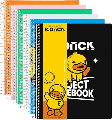 Comix 6-Pack 1 Subject Notebook with Plastic Cover, 70 Sheets 8.5" x 11" College Ruled Notebook with 1 Divider for Office/School/Home (Black,Blue,White,Green,Pink,Orange)