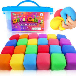 24 Pack Slow Rising Stress Cube, Large Size Dough Stress Balls Fidget Toys for Stress Relief, Pull Stretch Fidgets for Classroom Prize Box Toys, Classroom Reward for Student