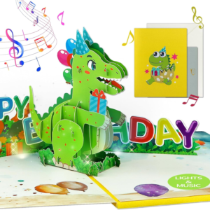 FaCraft Dinosaur Musical Birthday Cards for Kids – Music & Light 3D T-Rex