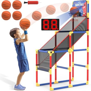 EagleStone Kids Arcade Basketball Hoop Game with Scoreboard and Ball Return | Cheer Sounds,4 Balls,Indoor Outdoor Basketball Game Set,Christmas Birthday Gift for Boys Girls Ages 3-12