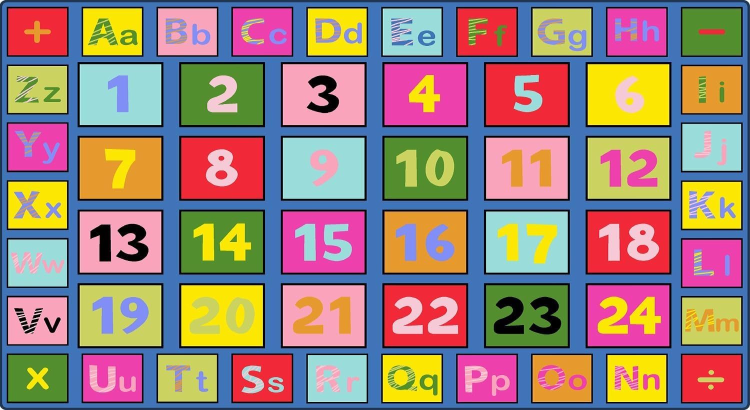 ABC Alphabet Rug 7'6"x13'1" Nylon Numbers Educational Learning Carpet Durable Colorful Classroom Rug with 24 Square Seats Rectangle Kids Room Playmat for Preschool, Elementary, Nursery, Playroom