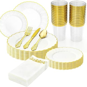 GENERIC 175 Pc Scalloped Plastic Plates Set