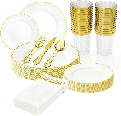 GENERIC 175 Pc Scalloped Plastic Plates Set