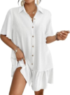 BSUBSEACH Womens Bell Sleeve Beach Shirt Dress