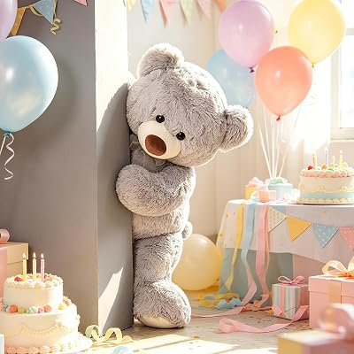Toys Studio Giant Teddy Bear Stuffed Animal 36 inch Plush Bear Toy for Girlfriend Girls Kids Gifts Chrsitmas Valentine's Day Birthday Baby Shower Decorations, Grey