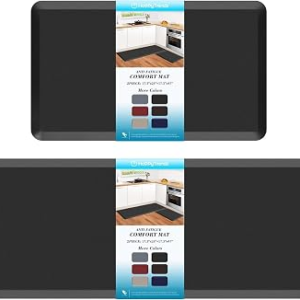 HappyTrends 2 PCS Kitchen Mat Cushioned Anti-Fatigue Floor Mat, Heavy Duty Ergonomic Comfort Foam Standing Mat,20″x30″+20″x47″,Black
