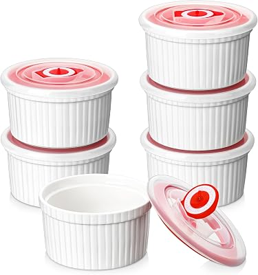 MALACASA White Porcelain Ramekins with Lids
