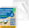 Binditek 20 Pack Self-Adhesive Laminating Sheets, 9.25 x 12 Inches for Letter Size, Easy Peel Backing with Grid Lines, 3 Mil Thick, No Heat or Machine Needed, Clear Glossy Finish