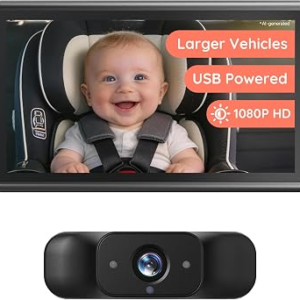 Babyvue BV5 Baby Car Camera, 5.2″ 1080P Monitor for Large Vehicles | Dual USB Power, IR Night Vision and Easy Install Help Monitor Rear-Facing Infants and Toddlers in Larger Cars