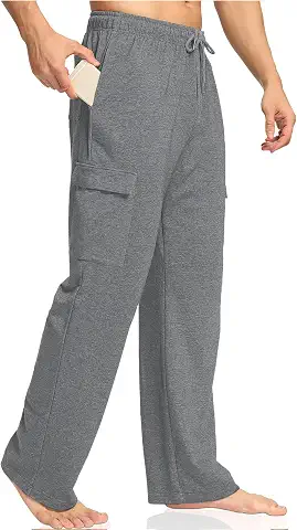 Deyeek Men's Cargo Sweatpants with Pockets Baggy Sweat Pants for Mens Straight Leg Jogger Sweatpants Cotton Lounge Pants Dark Grey