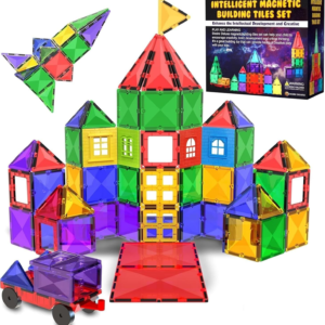 Magnetic Tiles Building Blocks Toy – STEM Educational Magnet Set for Kids, Creativity Preschool Learning Sensory Montessori Toddler Toys for Boys & Girls 3+ Years Old – 57PC