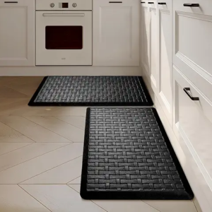 UKISS 2PCS Kitchen Rugs, Cushioned Anti Fatigue Kitchen Mats for Floor, Waterproof Kitchen Rug，Non-Slip Comfort Standing Mat for Kitchen (Black, 17.3″x28″+17.3″x28″)
