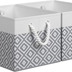StorageTastic Storage Bins, 2-Pack Large Storage Box with Rope Handles, Collapsible Storage Basket for Organizing Books, Clothes, Rhombic Grey