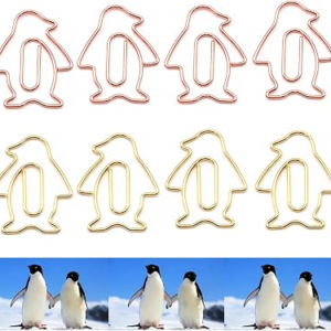 Upquzzfy 40 Pcs Metal Penguin-Shaped Paper Clips Set – Cute Paperclips for Fun Office Supplies and Party Decor (Gold, Rose Gold)