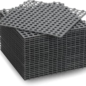 Tinideya 24 Modular Interlocking Floor Mat Rubber Tiles 12″x12″ Drainage Interlocking Tiles Drain Holes Non-Slip Drainage Mats for Pool, Kitchen, Shower, Patio Pet Areas (Gray) (Round)