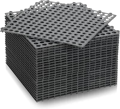 Tinideya 24 Modular Interlocking Floor Mat Rubber Tiles 12"x12" Drainage Interlocking Tiles Drain Holes Non-Slip Drainage Mats for Pool, Kitchen, Shower, Patio Pet Areas (Gray) (Round)