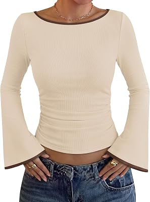WIHOLL Womens Bell Sleeve Top