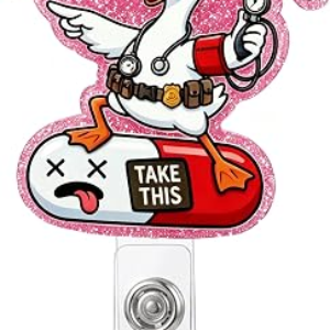 Retractable Badge Reel with Alligator Clip, Heavy Duty, Cute Funny ID Name Tag Holder for Nurses, Doctors, Teachers, and Office (Pink-Take This)