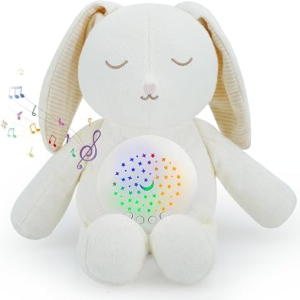 Baby Sleep Soother Bedtime Bunny with Night Light Star Projector, Soft Cotton Stuffed Animal Toys for Boys Girls, Lullaby Music, White Noise for Newborn Shower Gifts