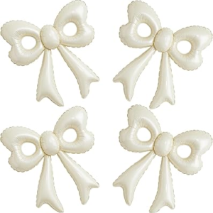 4 Pcs Cream Bow Balloons, 31”Huge Beige Bow Aluminum Foil Balloons for Birthday, Baby Shower, Wedding, Bridal, Engagement, Bachelorette, Gender Reveal, Princess Party Decorations Supplies