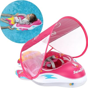 Swimbobo Baby Pool Float Inflatable Spaceship Infant Swim Float with Cloth Safety Seat Pool Toys for Kids 6-36 Months(Red, Large)