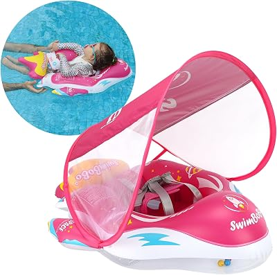 Swimbobo Baby Pool Float Inflatable Spaceship Infant Swim Float with Cloth Safety Seat Pool Toys for Kids 6-36 Months(Red, Large)