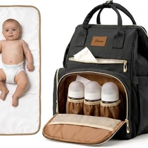 Large Diaper Bag for Mom: 27 Liters with Changing pad – Insulated Lightweight Travel Backpack for Organizing Baby Boy & Girl Essentials – Black