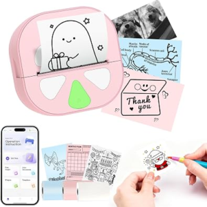Mini Sticker Printer Thermal Sticker Maker Machine,Bluetooth Print Pods for Kids Teens Gifts,Pocket Printpod Portable Impresora for Phone,Note Buddy,Photo,Custom Sticker,Scrapbook-Pink