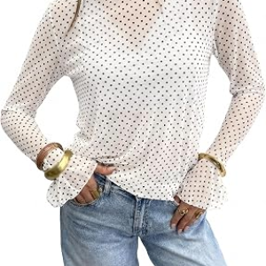 TANKANEO Polka Dot Mesh Tops