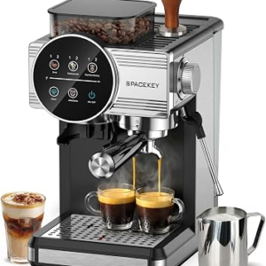 Spacekey Espresso Coffee Machine with Grinder, Milk Frother, Cold Brew, 20 Bar | Coffee Maker with 30 Grind Settings, 60oz Removable Tank, Home Barista Kit for Lattes, Cappuccinos,