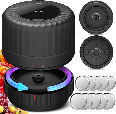 2026 Latest Electric Mason Jar Vacuum Sealer Kit with 10 Canning Lids | -80kpa Vacuum Pump One Touch Canning Sealing Machine for Food Storage