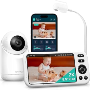Jartoo Smart Baby Monitor with 2K Camera & Mount, 2000ft Long Range, 5.5″ Screen, Hybrid Wi-Fi and No Wi-Fi Connection, AI-Powered Detection, Free App & 24/7 Recording, ANR