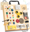 AMGAMGTS Wooden Montessori Busy Board with 17 LED Lights for Toddlers