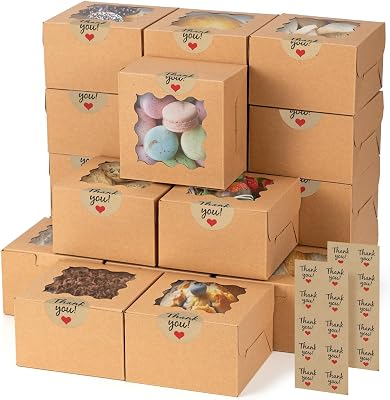 NORXZIORE 20pcs Brown Cookie Boxes with Window
