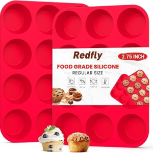Redfly 2 Pack Silicone Muffin Pans for Baking & Cupcake Pan – 12 Cup Regular Size Silicone Molds, BPA Free Egg Bites Mold