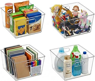 MOONEDGE 4 or 6 Pack Large Clear Plastic Storage Bins