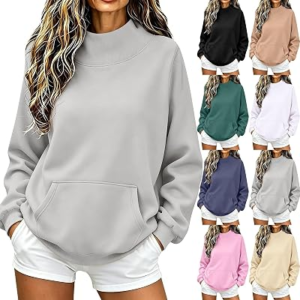 Furundly Mock Neck Sweatshirt Women Long Sleeve Pullover with Pockets